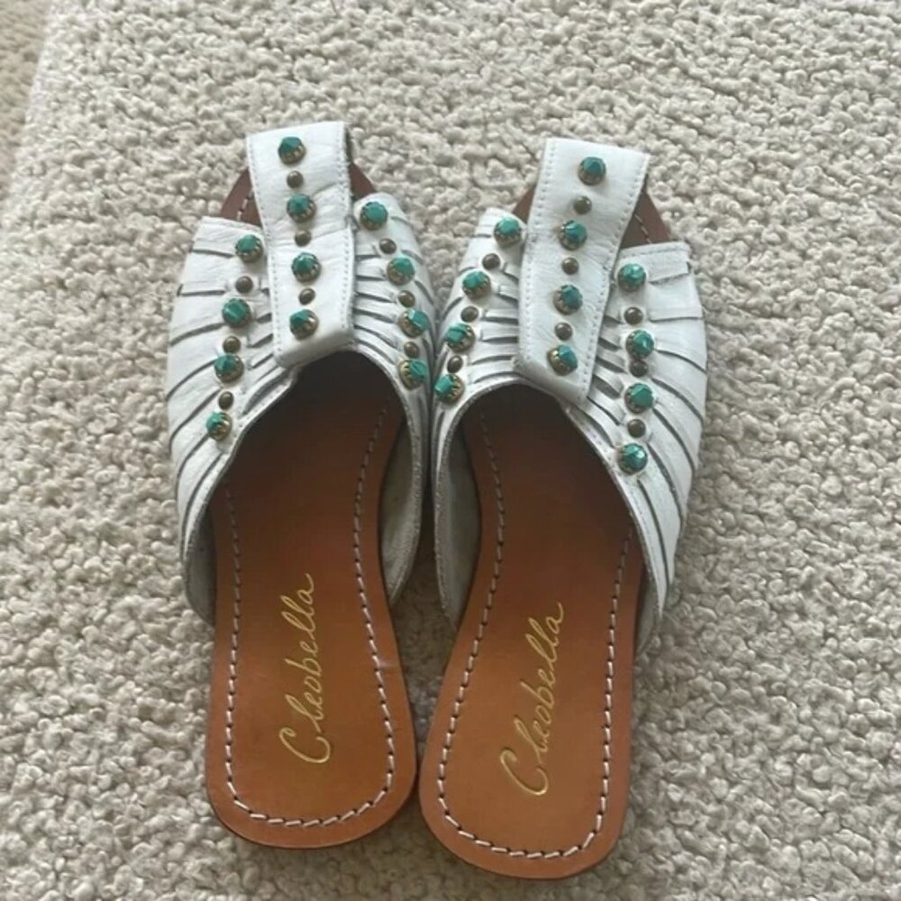 Cleobella Monroe Sandals Size 36 US 6.5 White Turquoise Studded Leather Shoes